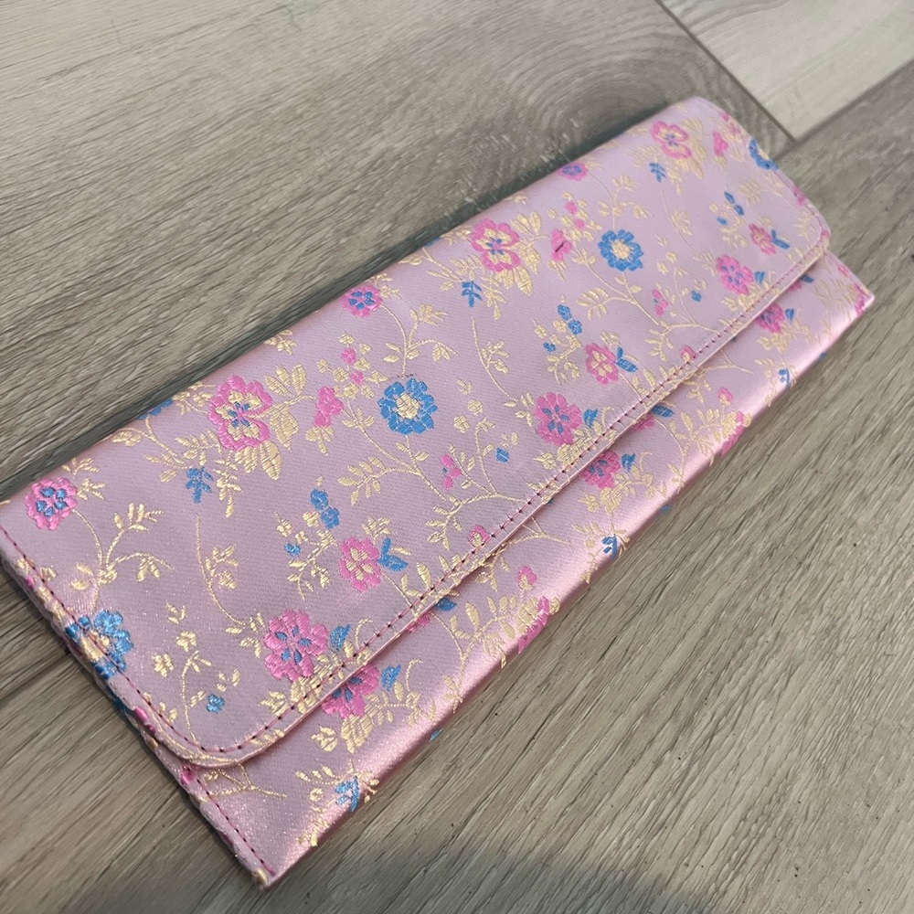 Pink Floral Satin Clutch or Wallet